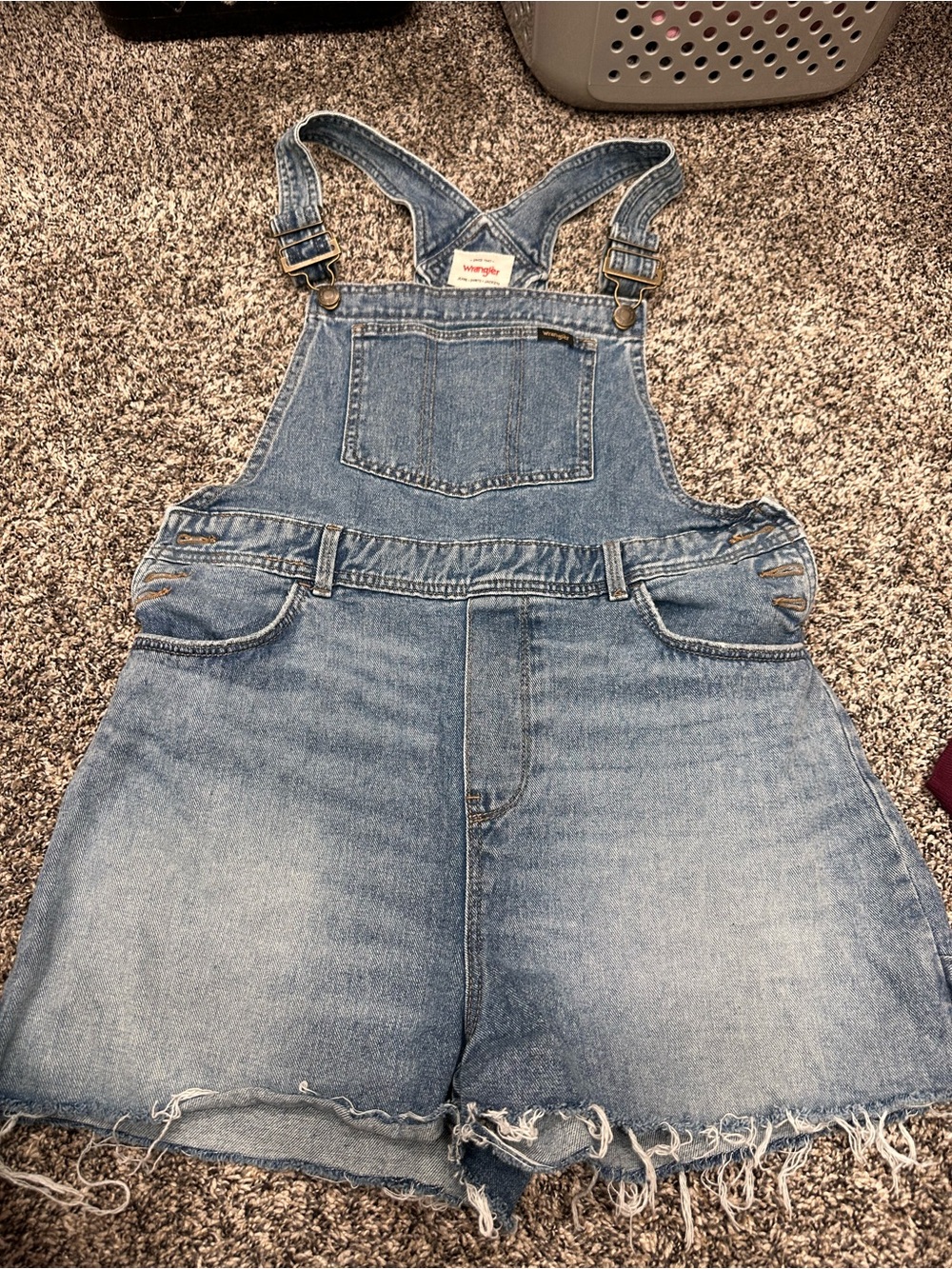 Wrangler Light Blue Denim Shortalls with Frayed Hem